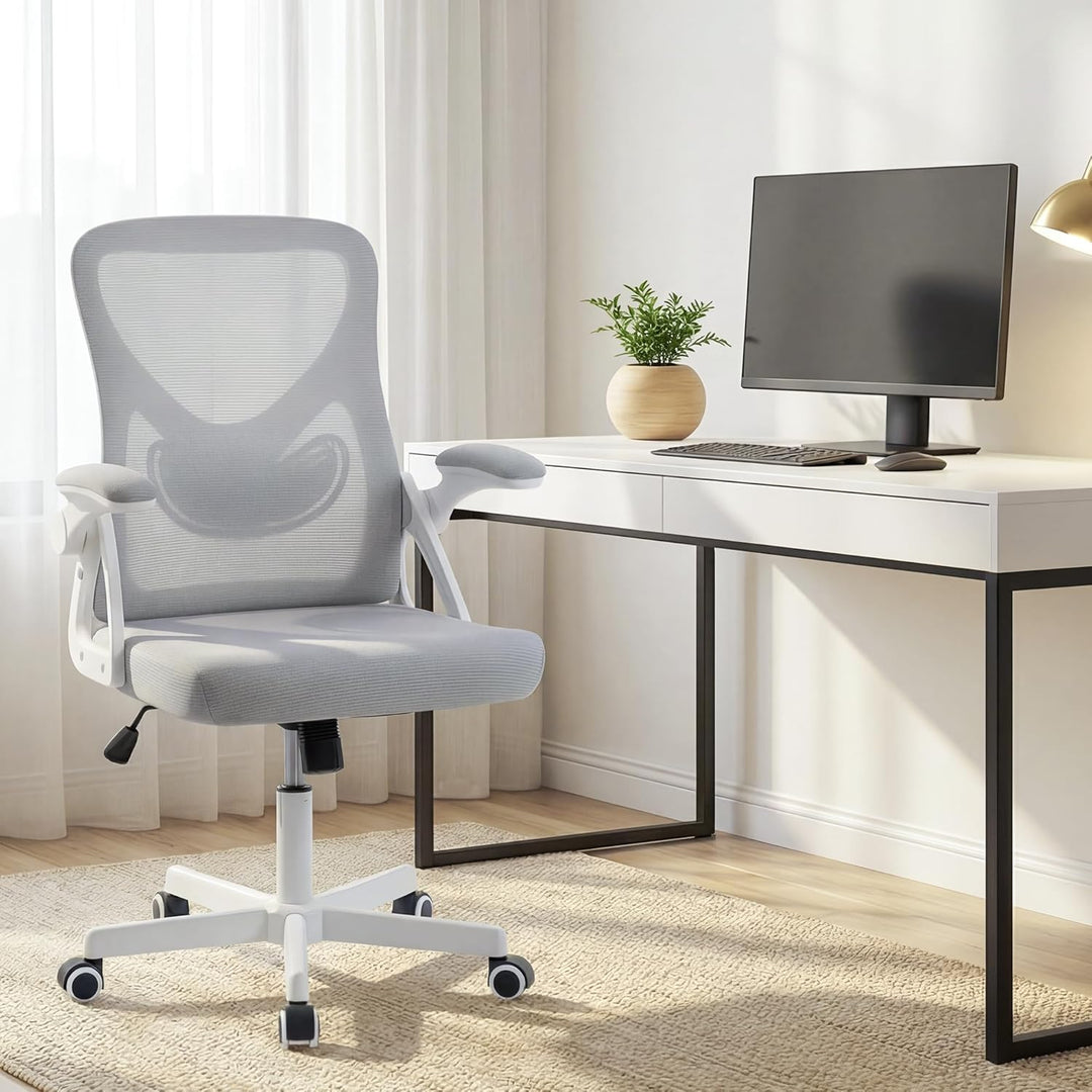 Ergonomischer Bürostuhl, 90-110° Verstellbare Rückenlehne, 90° Aufklappbare Armlehnen & Verstellbare