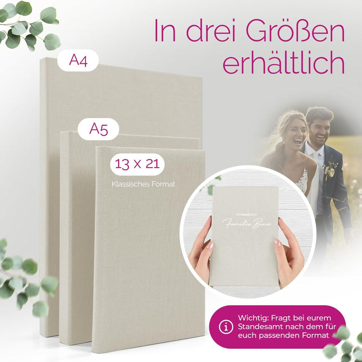 Hochzeitideal Stammbuch 'Serie 311' A5 Creme | Handgefertigt aus Buchbinderleinen 23x19,5 cm | 4-Rin
