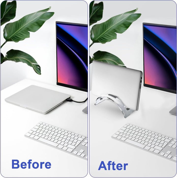 Vertikaler Laptopständer für den Schreibtisch, Transparent Acryl-Laptophalter Unsichtbar Platzsparen
