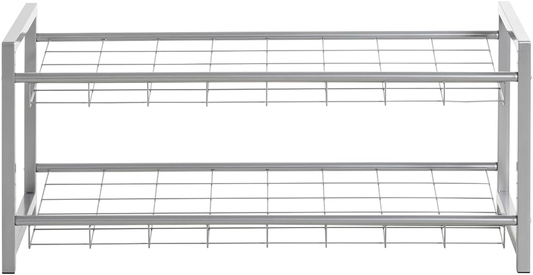 HAKU Schuhregal Metall alufarben 2 Ablagen Stahlrohr Schuhablage Shoe Shelf - Masse: B 80 x H 38 x T