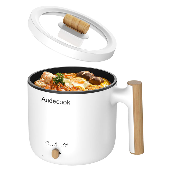 Audecook Elektrische Hot Pot, 1.8L Tragbare Mini Antihaft Multikocher, Schneller Ramen Kocher, Trave