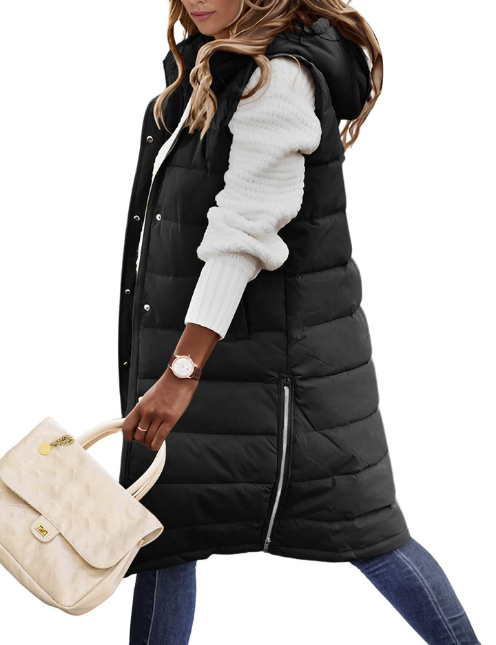Yuson Girl Lange Jacke Weste für Damen Ärmellose Kapuzenweste Steppweste Damen Lang Winteroberbeklei