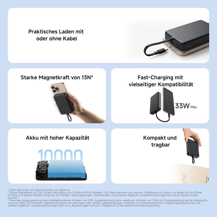 Xiaomi 33W Magnetic Power Bank 10000mAh, ultraschnelles Aufladen, grosse Kapazität，sofortiges kabell