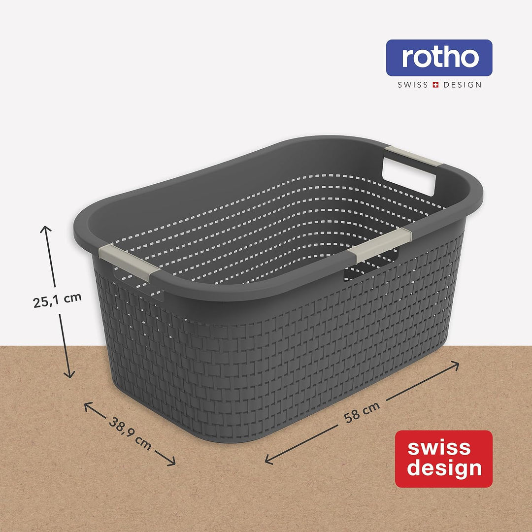 Rotho Country 3er-Set Wäschekorb 40l, Kunststoff (PP) BPA-frei, anthrazit, 40l (58.0 x 38.9 x 25.1 c