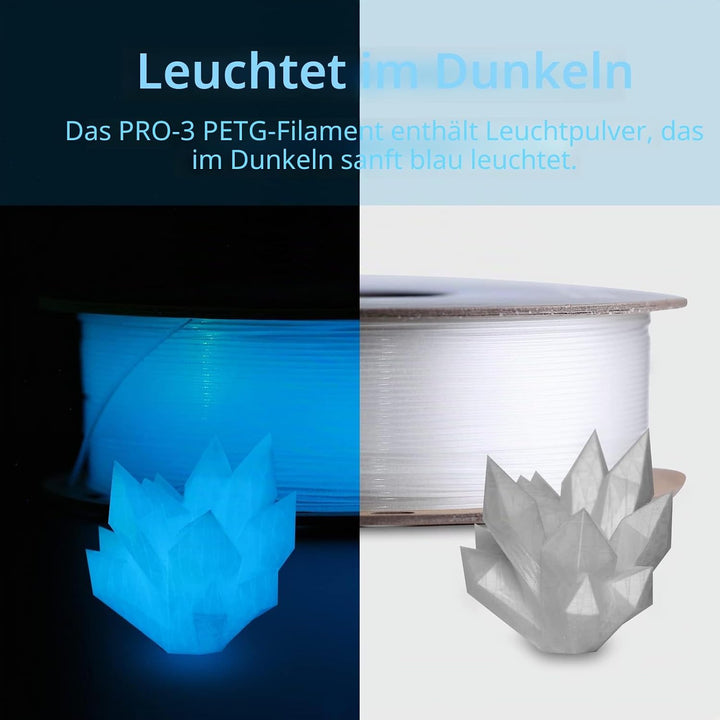 SainSmart PRO-3 PETG 3D-Drucker Filament 1,75 mm, Leuchtend Blau, 1KG Spule, Massgenauigkeit +/- 0,0