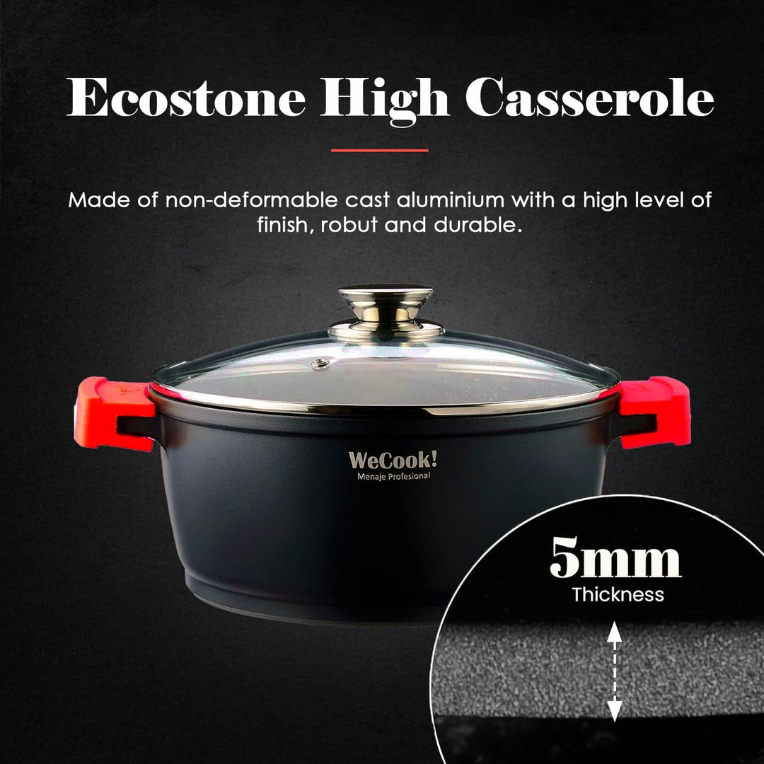 WECOOK! Ecostone Hoher Kochtopf 16 cm Induktion mit Glasdeckel, Antihaftbeschichtung XTRA DUPONT Öko