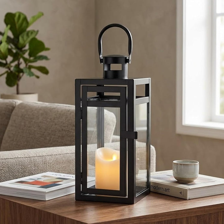 TRIROCKS Dekorative Edelstahl Laterne 30 cm Hoch Metall Kerzenhalter Mit Klaren Glasscheiben Für Hei