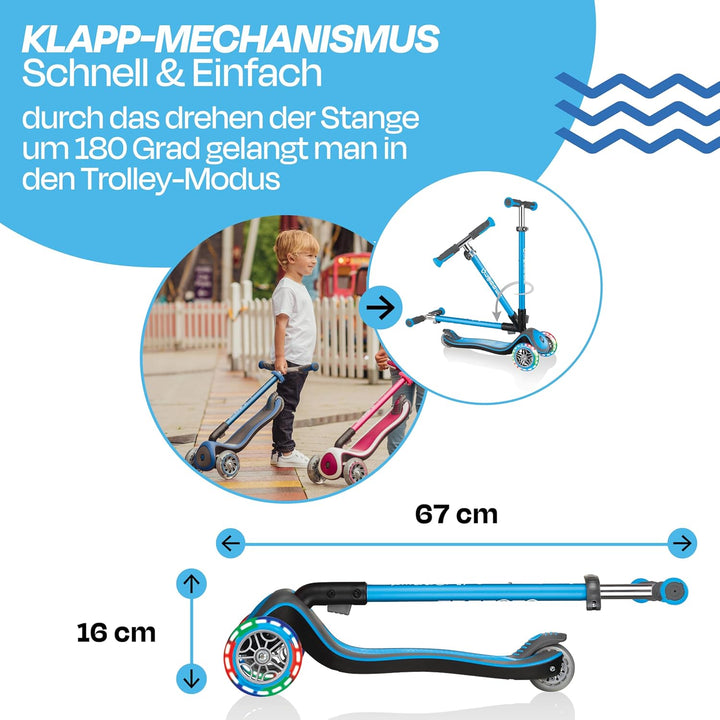 GLOBBER Elite Roller – Tretroller Kinder ab 3 Jahre - Scooter 120/80 mm - ABEC 5, 3-rädrig – höhenve