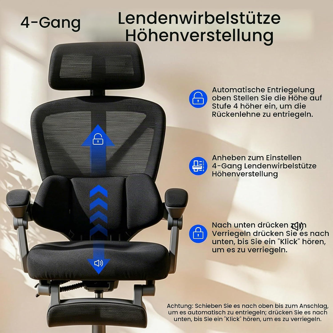 FLEXISPOT Ergonomischer Bürostuhl mit Fussstütze, X-förmiger Schreibtischstuhl mit 135°-Neigung, Gek