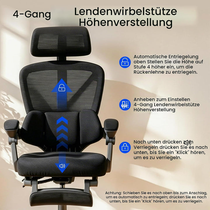 FLEXISPOT Ergonomischer Bürostuhl mit Fussstütze, X-förmiger Schreibtischstuhl mit 135°-Neigung, Gek