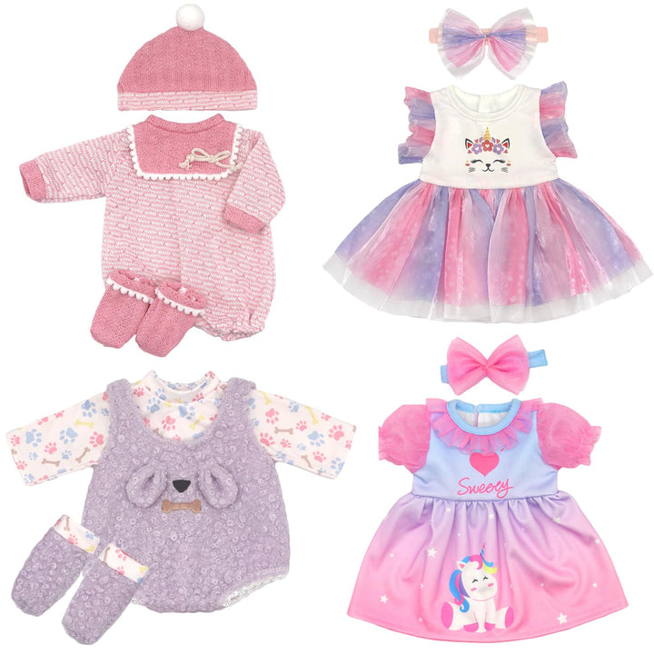 4-Packungen Puppenkleidung für 36-43 cm Baby Puppen mit Hut und Stirnband (Keine Puppe)