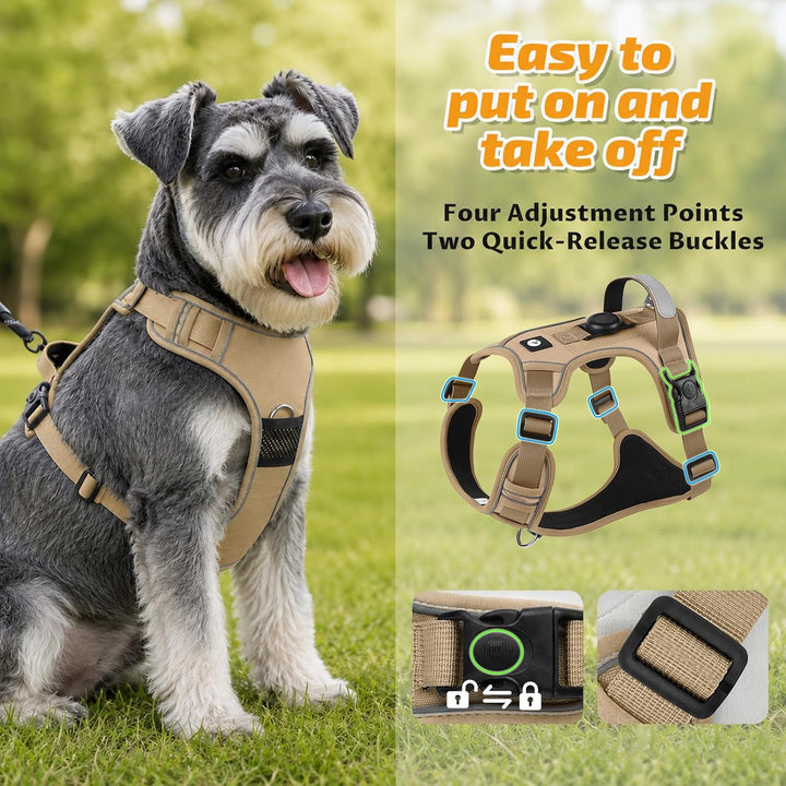 Hundegeschirr mit AirTag-Halter für Kleine Mittelgrosse Grosse Hunde, Anti Zug Geschirr Hund mit Gri