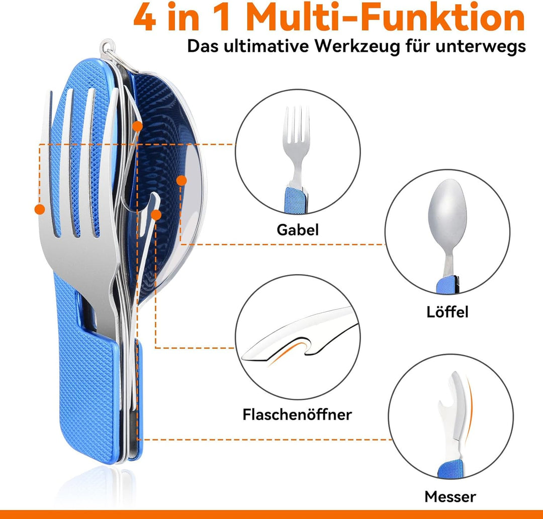 Hikenture® Outdoor Campingbesteck Set - Klappbesteck Outdoor Besteck aus Edelstahl mit Gürteltasche