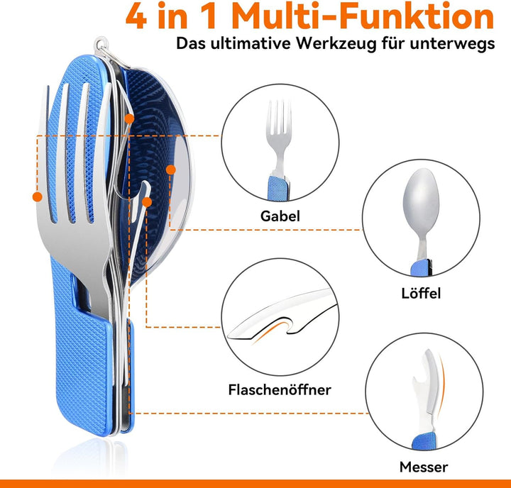 Hikenture® Outdoor Campingbesteck Set - Klappbesteck Outdoor Besteck aus Edelstahl mit Gürteltasche