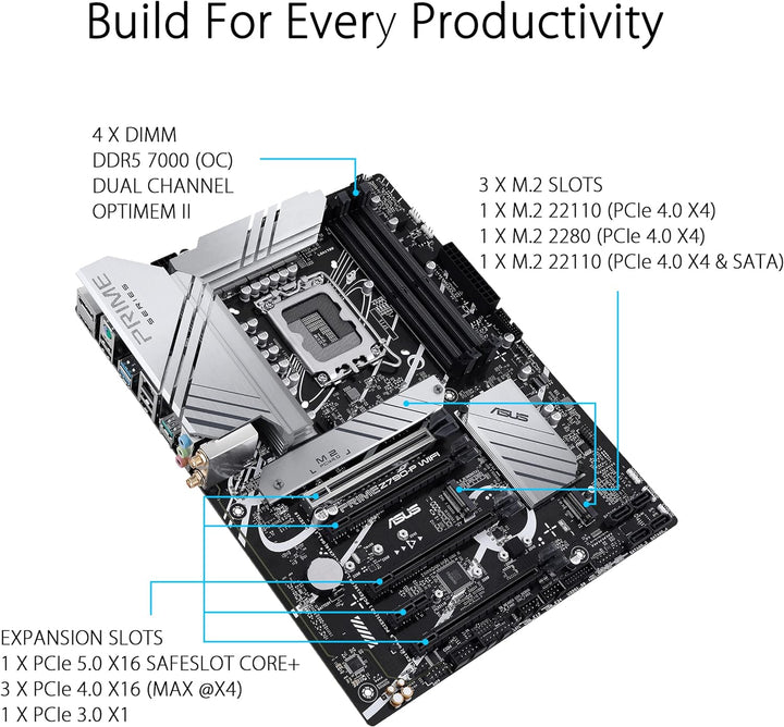 ASUS Prime Z790-P WIFI Gaming Mainboard Sockel Intel LGA1700 (ATX, PCIe 5.0, DDR5 Speicher, 3x M.2,