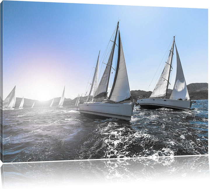 Pixxprint Luxusyachten bei Segelregatta als Leinwandbild | Grösse: 100x70 cm | Wandbild | Kunstdruck