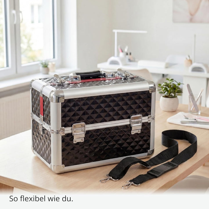 N&BF Kleiner Profi Kosmetikkoffer in Lila | Robust Dank ABS Kunststoff & hochwertigen Alu | Abschlie