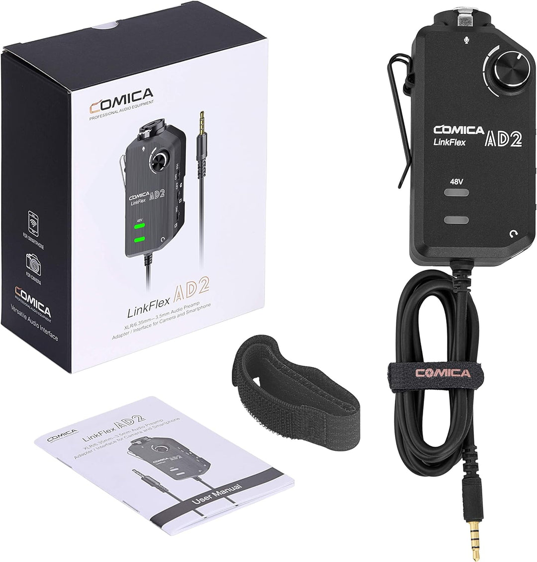 comica Linkflex.AD2 Mikrofonvorverstärker, Audiomischer mit Echtzeitmonitor, XLR / 6,35 mm-3,5 mm Au