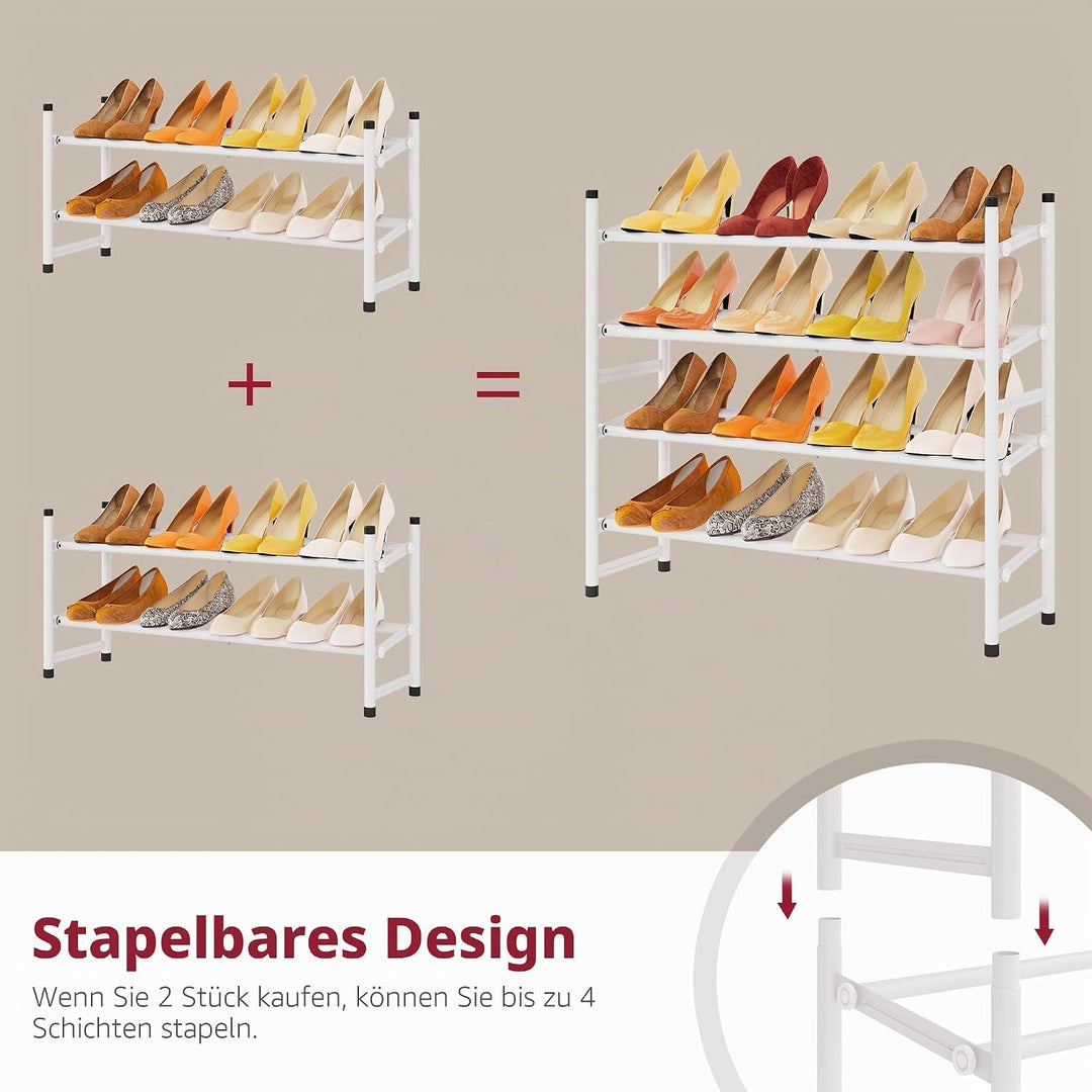 Tajsoon 2-stöckiges, Ausziehbares Schuhregal, 71–104 cm Verstellbar und Stapelbar, Schuhablage aus M