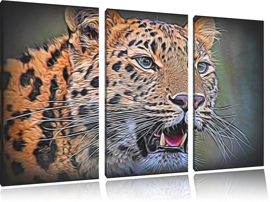 ausgewachsener Leopard NewArt 3-Teiler Leinwandbild 120x80 Bild auf Leinwand, XXL riesige Bilder fer