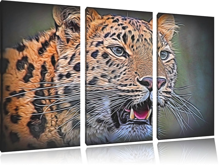 ausgewachsener Leopard NewArt 3-Teiler Leinwandbild 120x80 Bild auf Leinwand, XXL riesige Bilder fer
