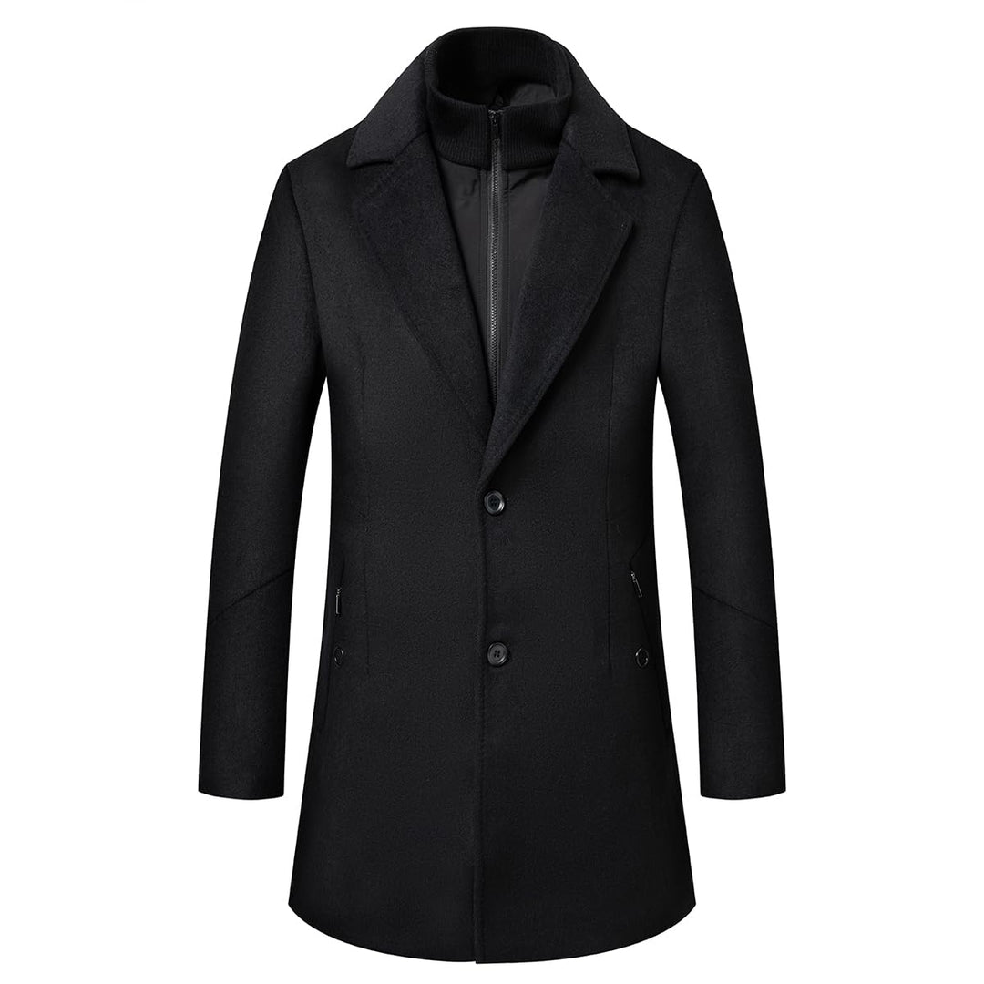 Sliktaa Herren Wollmantel dicker Trenchcoat mittlerer Länge Mantel Kerbe Kragen warmer Mantel Herren