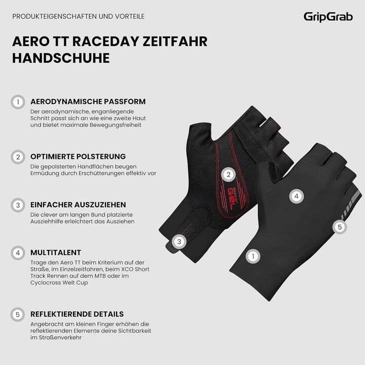 aero rennrad handschuhe GripGrab Aero TT Aerodynamische Profi Radsport Race Handschuhe Kurzfin – techstudio.ch