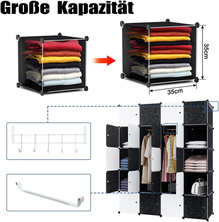 Regalsystem Steckregal aus Kunststoff Kleiderschrank mit Tür und Kleiderstange Schrank Schlafzimmer