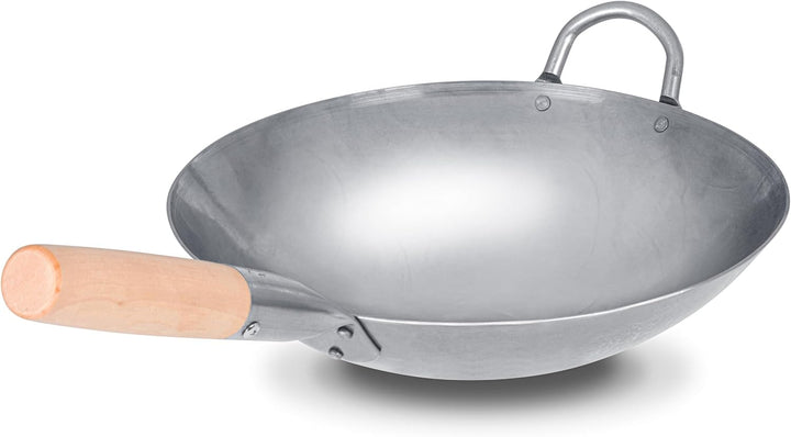 Craft Wok Traditioneller handgehämmerter Karbonstahl Pow Wok mit Holz- und Stahl-Helfergriff (30,5 c