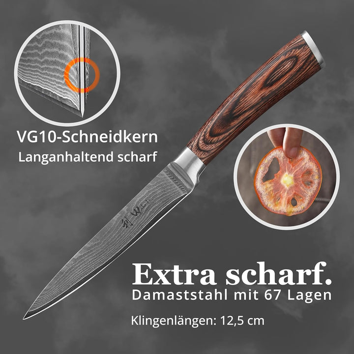 Wakoli EDIB Damastmesser Allzweckmesser 12,50cm Klinge extrem scharf aus 67 Lagen I Damast Küchenmes