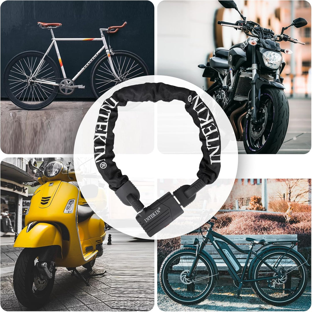 INTEKIN Kettenschloss Hohe Sicherheit, 100cm lang 10mm dick Motorradschloss, schwer Fahrradschloss a