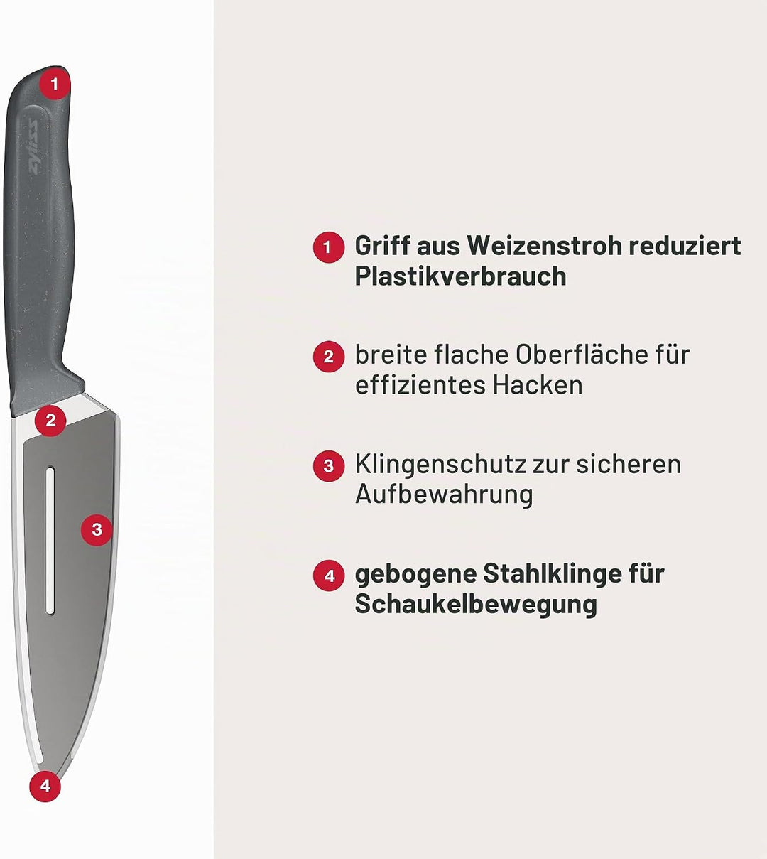 Zyliss Kochmesser, 15 cm, scharfe Edelstahlklinge mit nachhaltigem, rutschfestem Griff aus Weizenstr