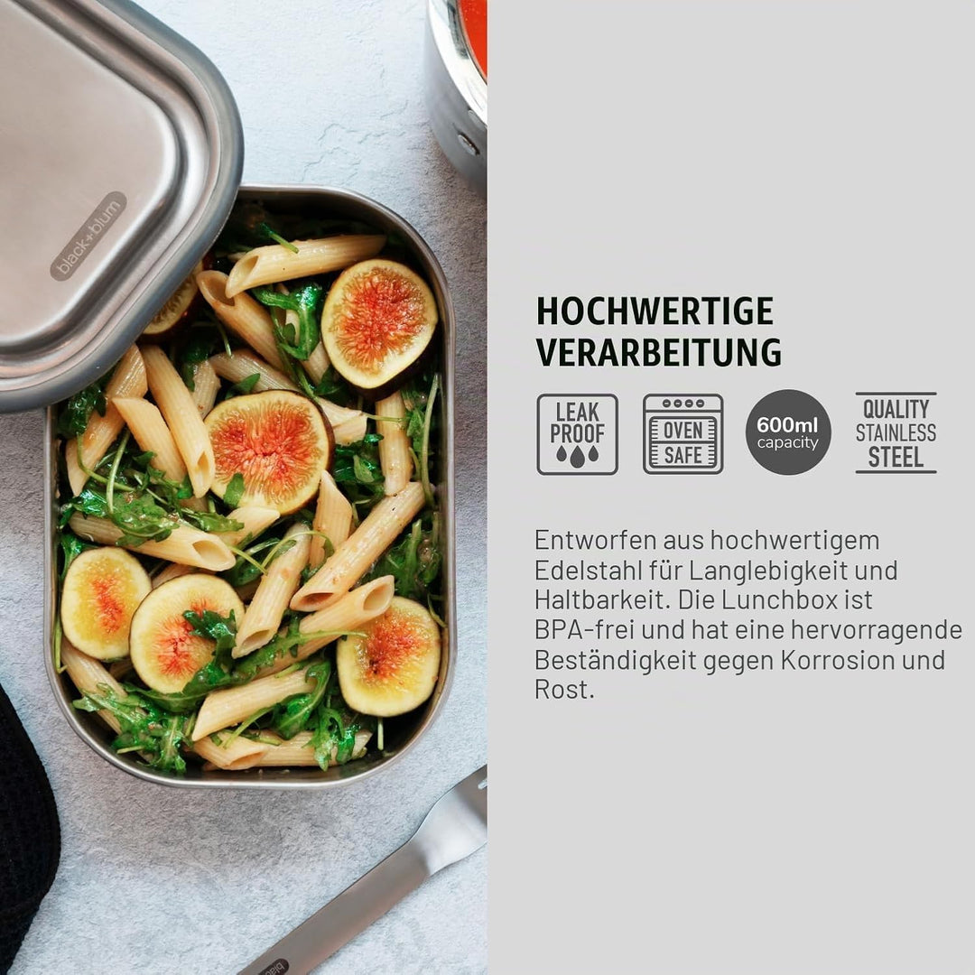 black+blum Lunchbox Edelstahl 600ml | Olive | 3-in-1 | Vakuumverschluss- 100% auslaufsicher | inkl.