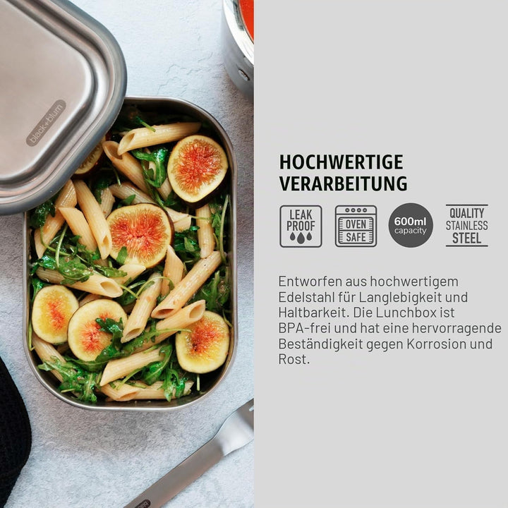 black+blum Lunchbox Edelstahl 600ml | Olive | 3-in-1 | Vakuumverschluss- 100% auslaufsicher | inkl.