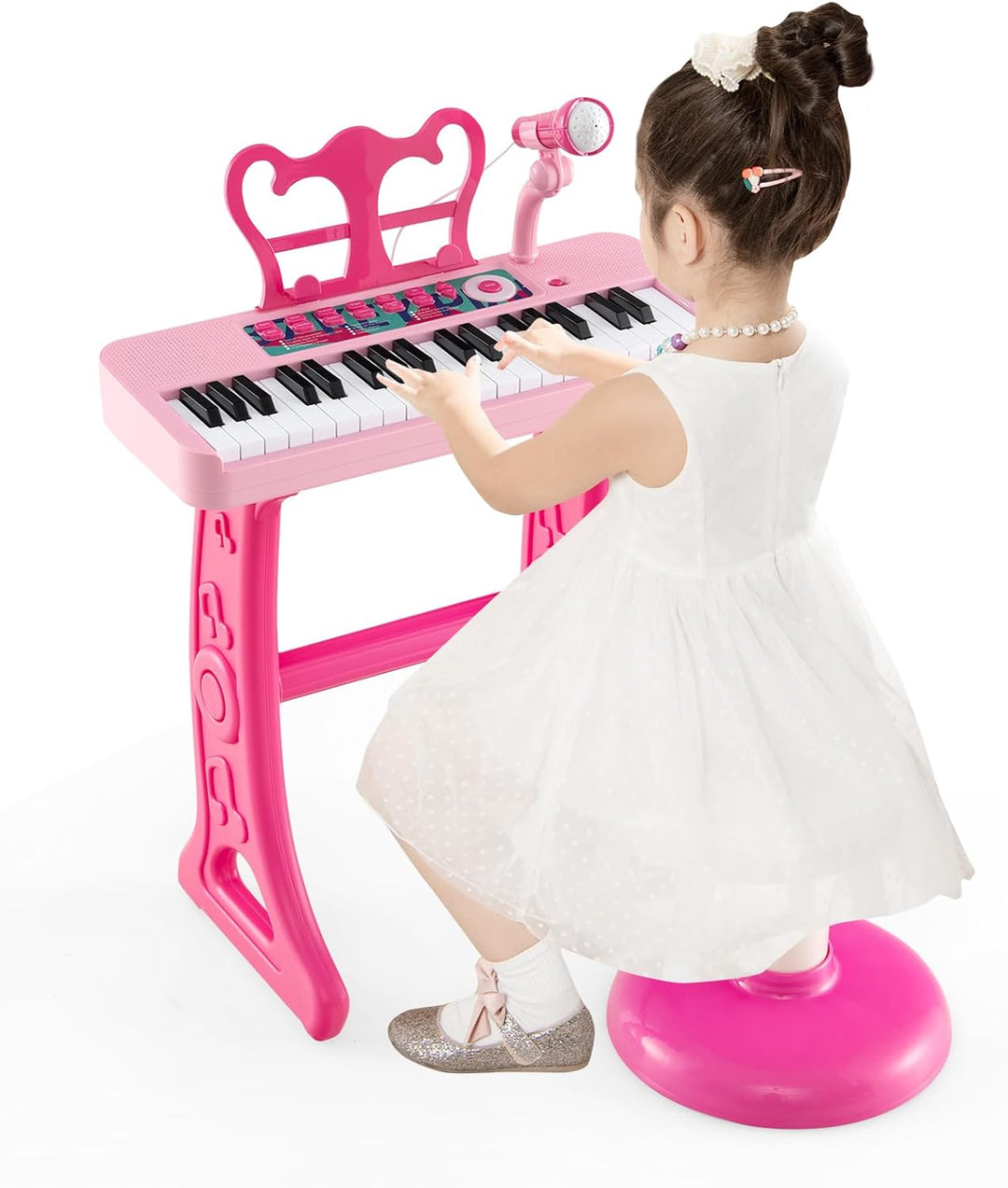 DREAMADE Kinder Keyboard, 37 Tasten E-Piano mit Notenständer & Mikrofon & Hocker, Klavier Spielzeug