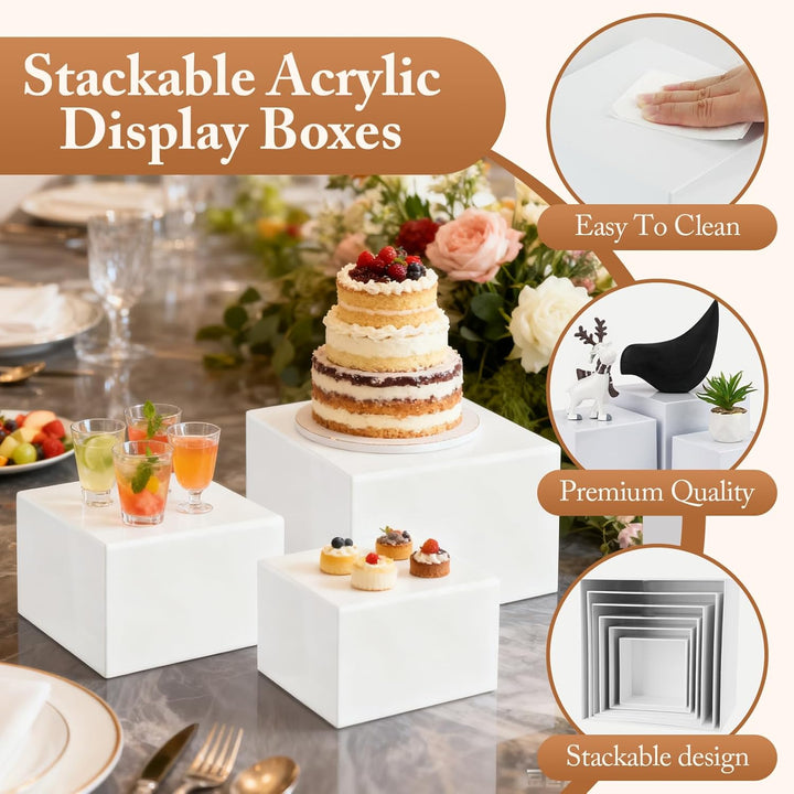 14 Stück stapelbare Acryl-Buffet-Erhöhungen, 6 Grössen Lebensmittel-Display-Erhöhungen mit 6 Mini-Sc