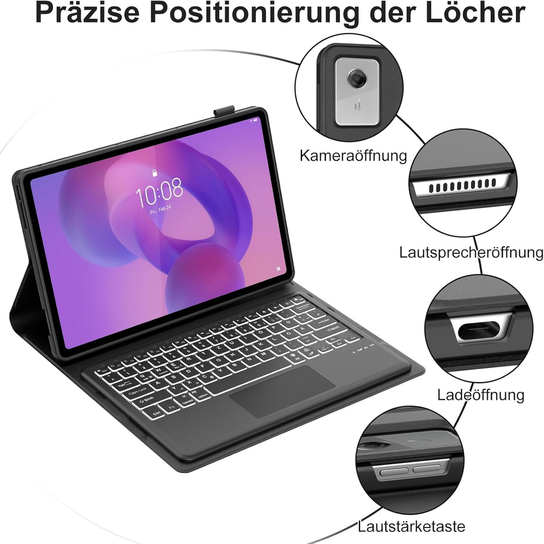 Hülle mit Tastatur für Lenovo Idea Tab Plus 12,1" 2025 con Touchpad, Bluetooth Abnehmbare Magnetisch