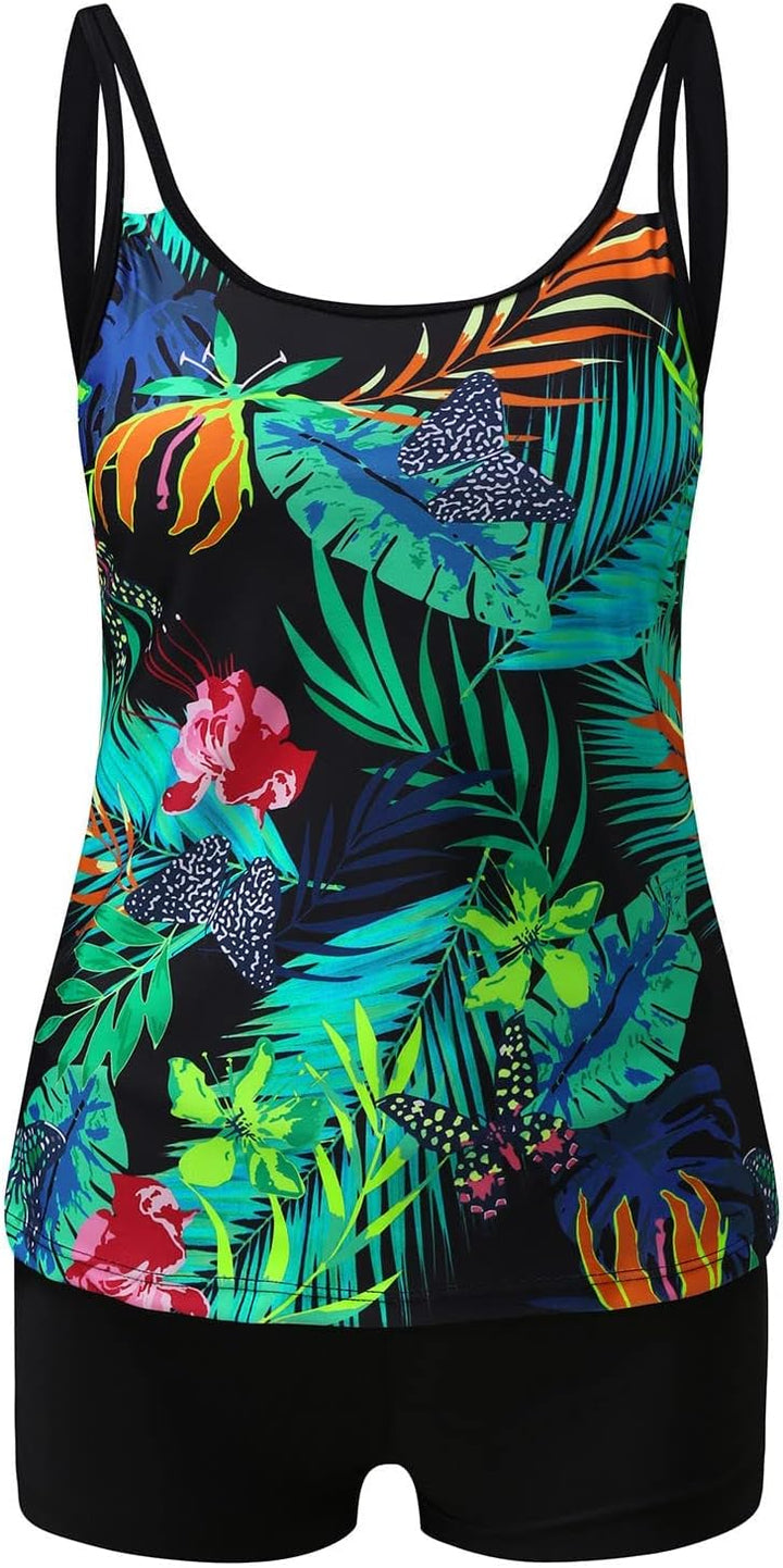 wihnsinop Tankini Damen Bauchweg Bademode Set Freizeit Badeanzug Tankinis Zweiteiler Sets Sommer Ele