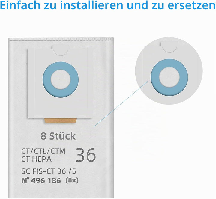 8 Stück Staubbeutel Zubehör für Festool SELFCLEAN CT 36 / CTM 36 E/CTL 36E CLEANTEC Serie Absaugmobi