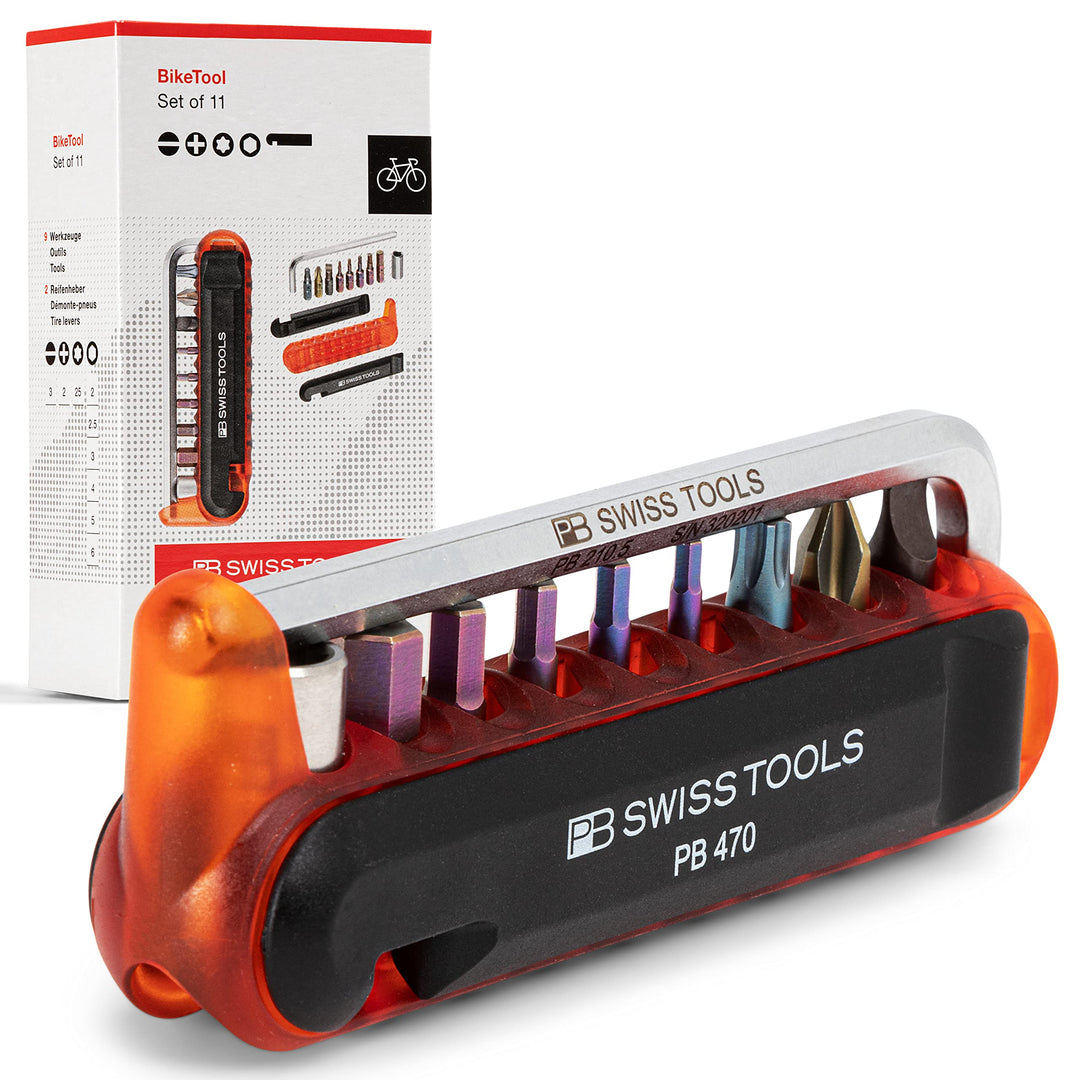 PB Swiss Tools Fahrrad Multitool PB 470 | 100% Swiss Made | Multitool Werkzeug mit Bits, Winkelschra