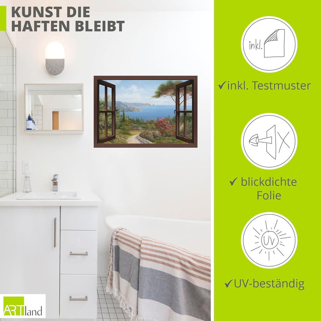 ARTland Wandbild selbstklebend Vinylfolie100 x 70 cm Landschaften Fensterblick Haus am Meer I T4EE H