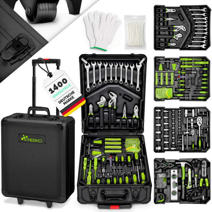 TRESKO Werkzeugkoffer 1400 teilig | Werkzeugkasten gefüllt | Werkzeugkiste Profi | Werkzeugtasche |