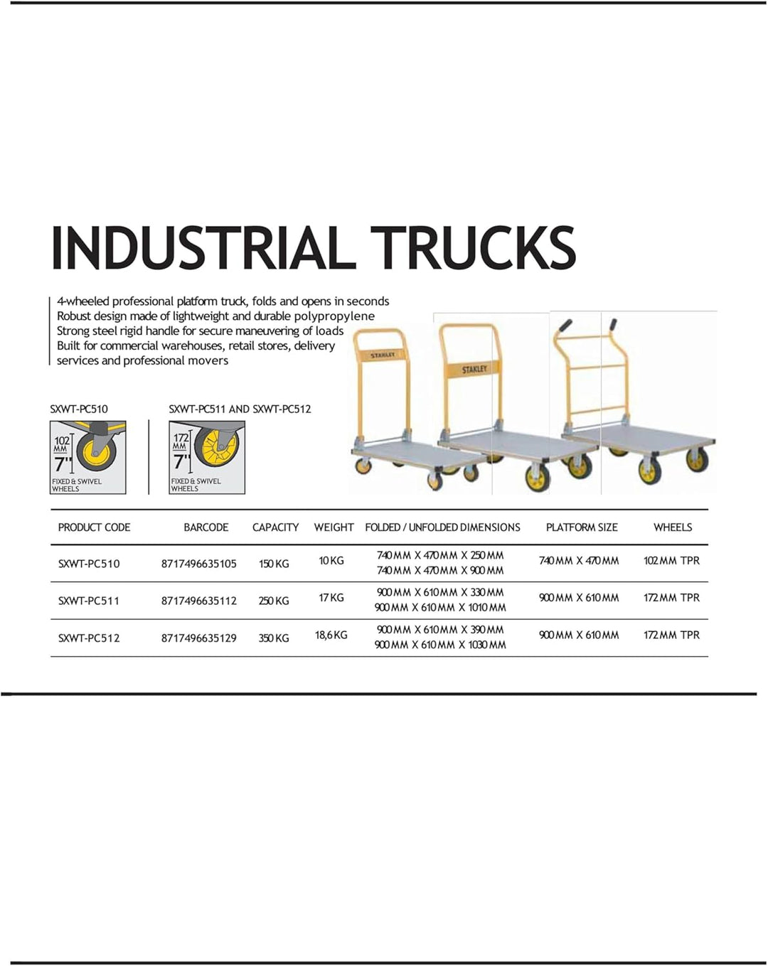 STANLEY klappbarer Plattformwagen, Tragkraft 200Kg, SXWTI-PC511, Transportwagen, Lagerwagen, Paketwa