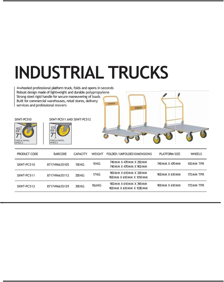 STANLEY klappbarer Plattformwagen, Tragkraft 200Kg, SXWTI-PC511, Transportwagen, Lagerwagen, Paketwa