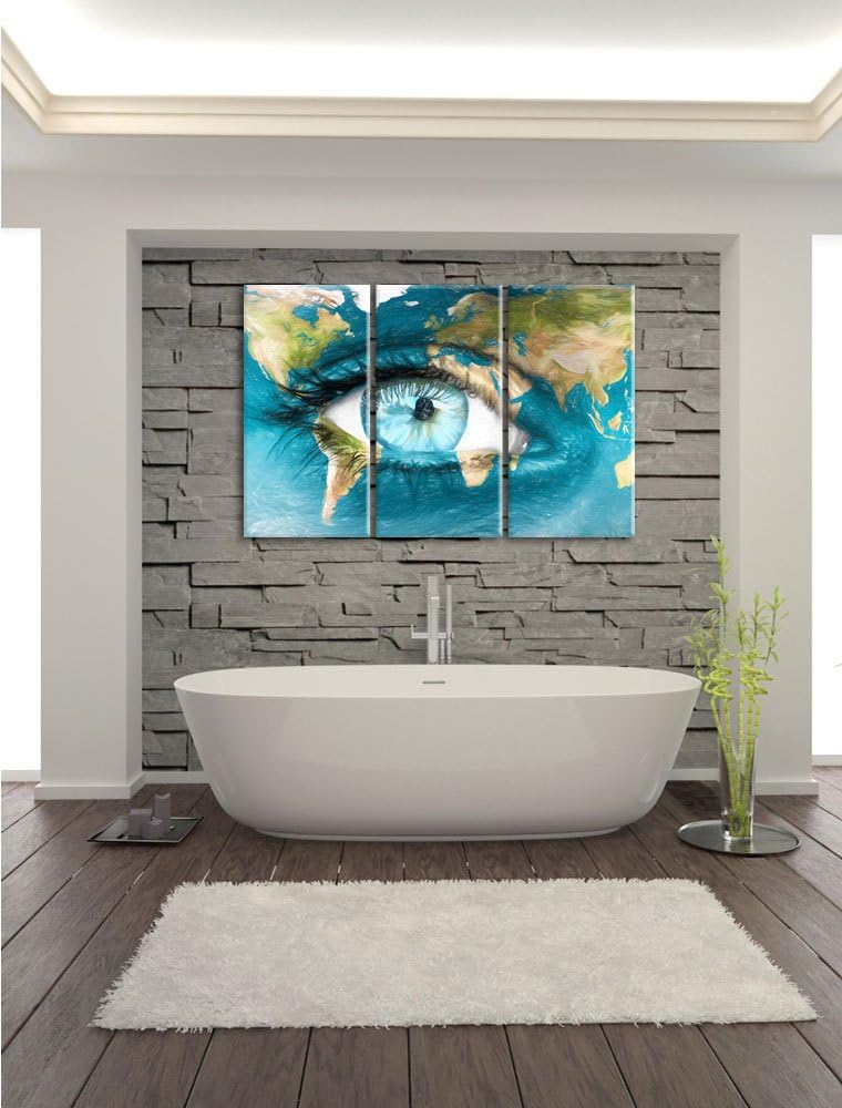 Pixxprint Die Erde gezeichnet auf EIN Gesicht Bunstift Effekt 3-Teiler Leinwandbild 120x80 Bild auf