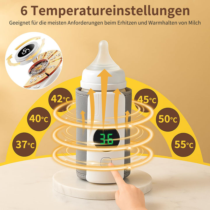 Flaschenwärmer Baby Unterwegs, 6 Temperaturstufen Drahtloses Milchwärmer mit LED Temperaturdisplay,
