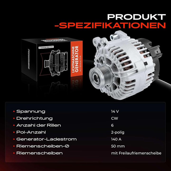 Frankberg Lichtmaschine Generator Kompatibel mit A3 2007-2009 Fabia 2010-2014 Octavia 2008-2013 Golf