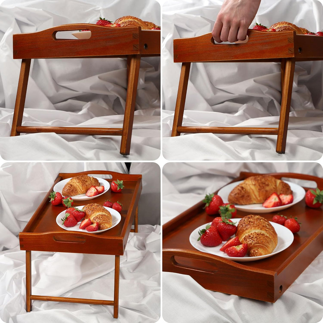 KADAX Betttisch, Frühstückstablett aus Kiefernholz, 19x30x50cm Serviertablett, klappbares Bett-Table