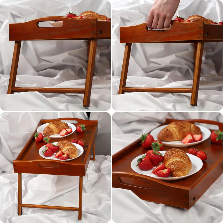 KADAX Betttisch, Frühstückstablett aus Kiefernholz, 19x30x50cm Serviertablett, klappbares Bett-Table