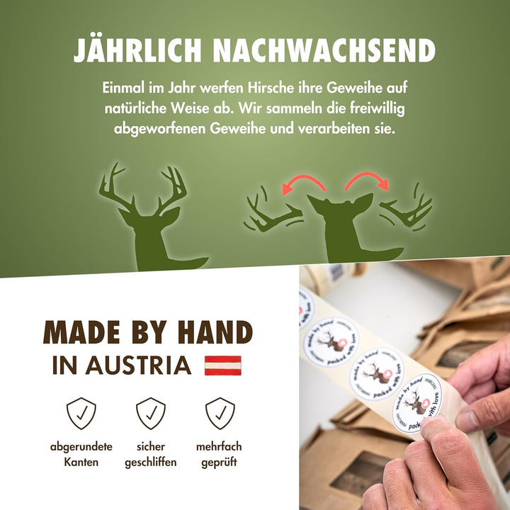 FOURLEGS® natürlicher Kausnack für Hunde aus 100% Hirschgeweih - Mineralstoffe, Kauspielzeug, Kausta